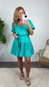 Blissful Joy Lace Puff Sleeve Tiered Mini Dress : Teal