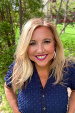 Alita Split Neck Button Down Blouse : Navy