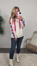 Have Some Fun Color Block Hoodie Pullover : Ivory/Multi
