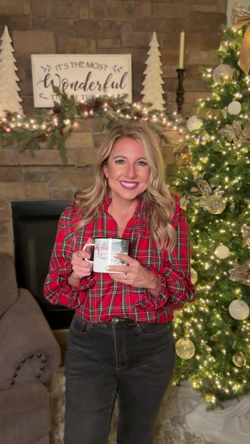 Reign Christmas Checkered Plaid Blouse : Red Multi