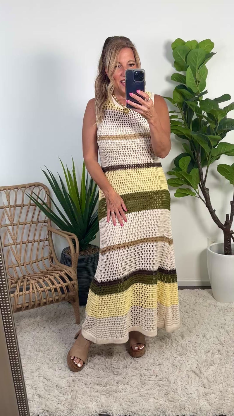 Javanna Open Knit Striped Dress : Natural Multi