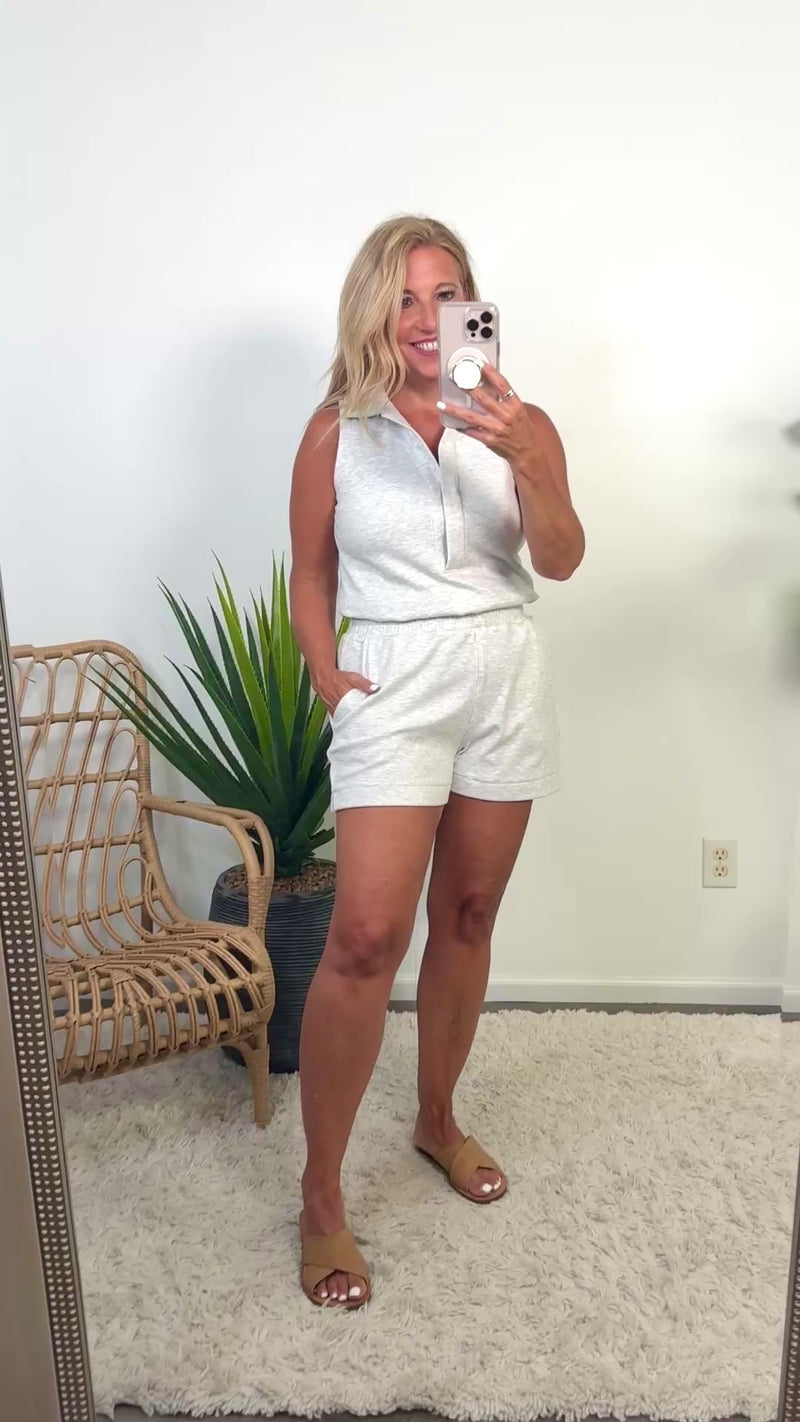 Tobi Athletic Collared Romper : Heather Grey