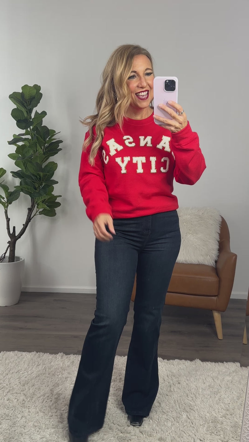 Kansas City Chenille Letter Sweatshirt : Red/White/Gold
