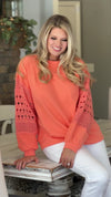 Sherbet Dreams Crochet Sleeve Knit Pullover : Apricot