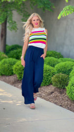 Glam Style Side Slit Wide Leg Pant : Navy