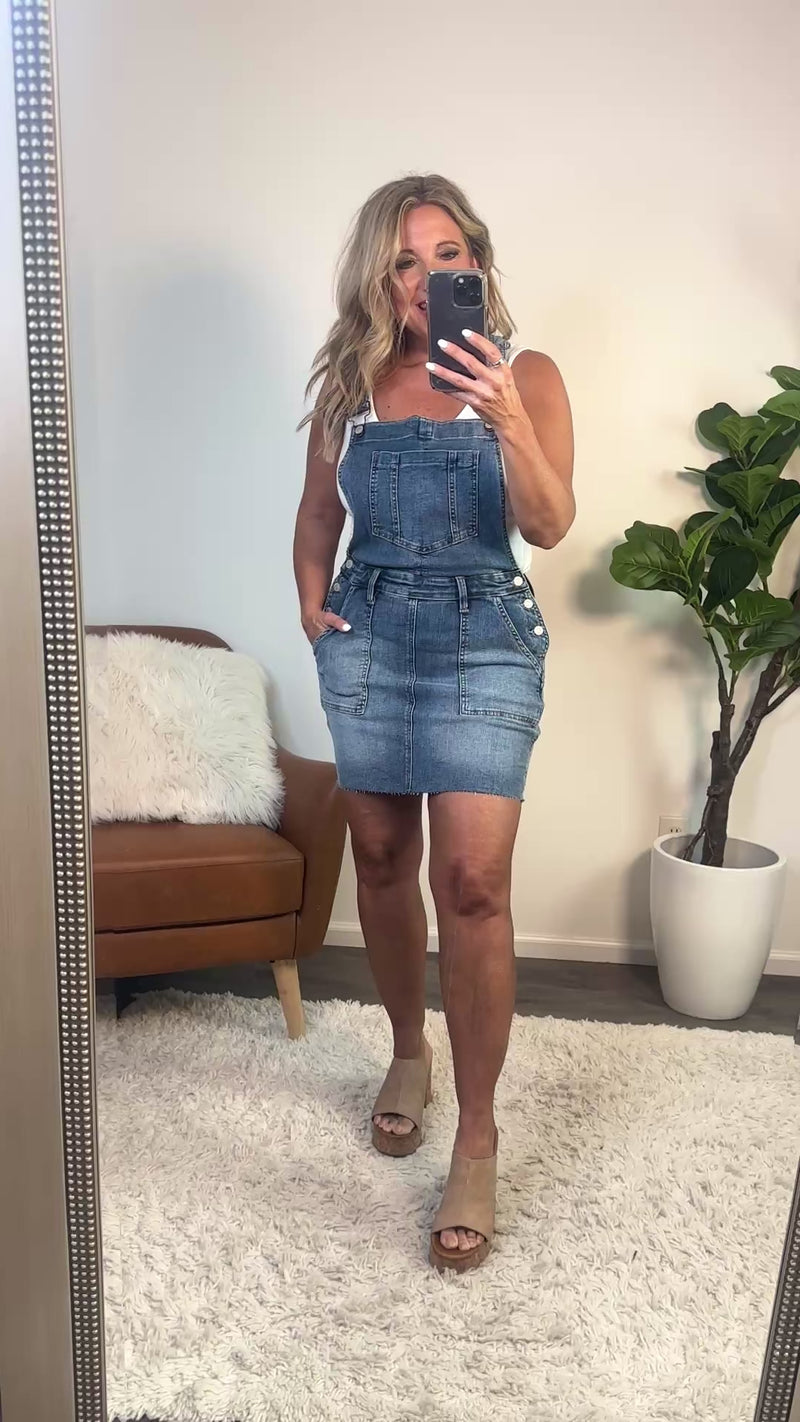 Winslet Raw Hem Judy Blue Overall Skirt : Med. Blue