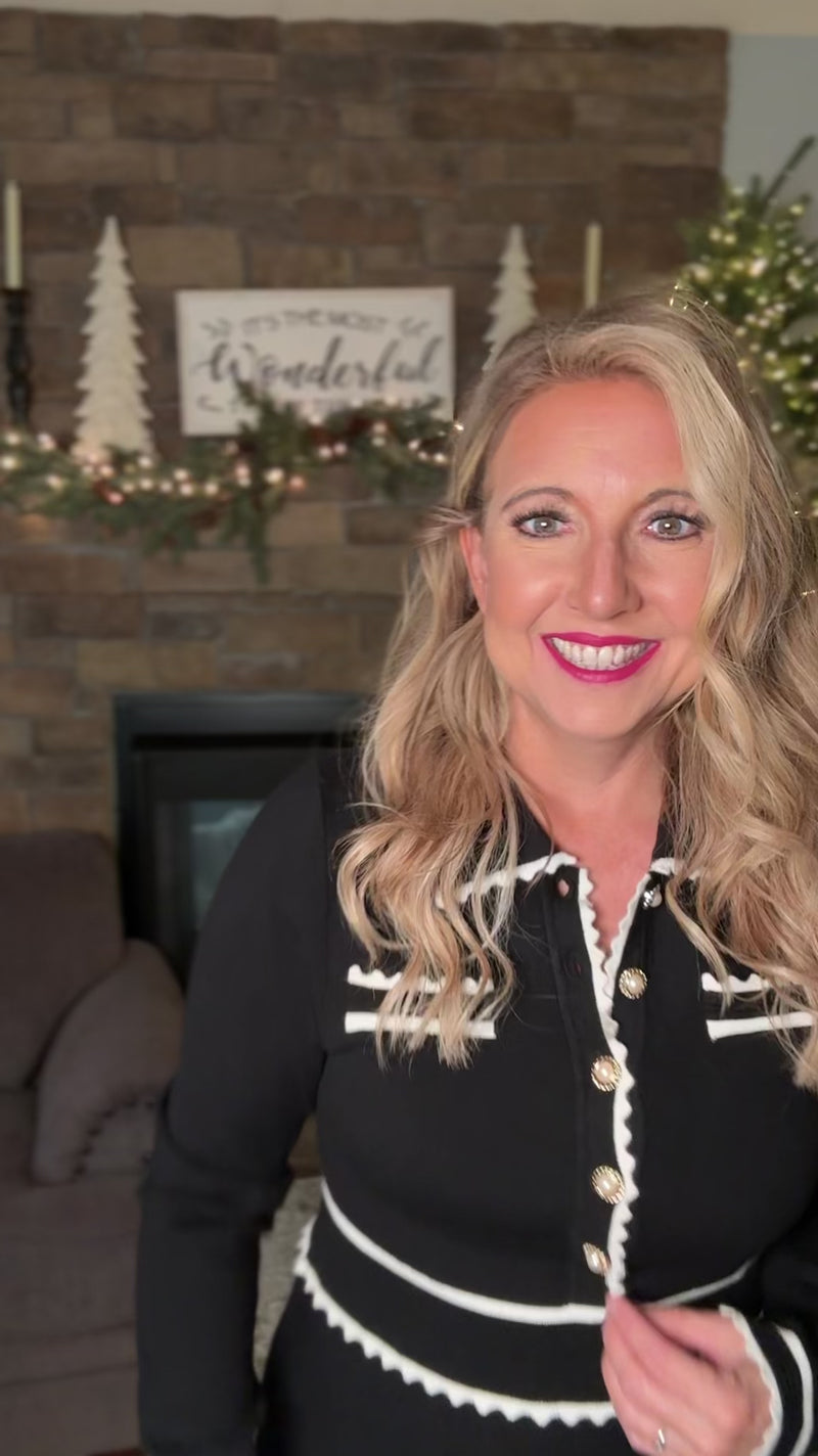 Lorraine Long Sleeve Collared Knit Dress : Black