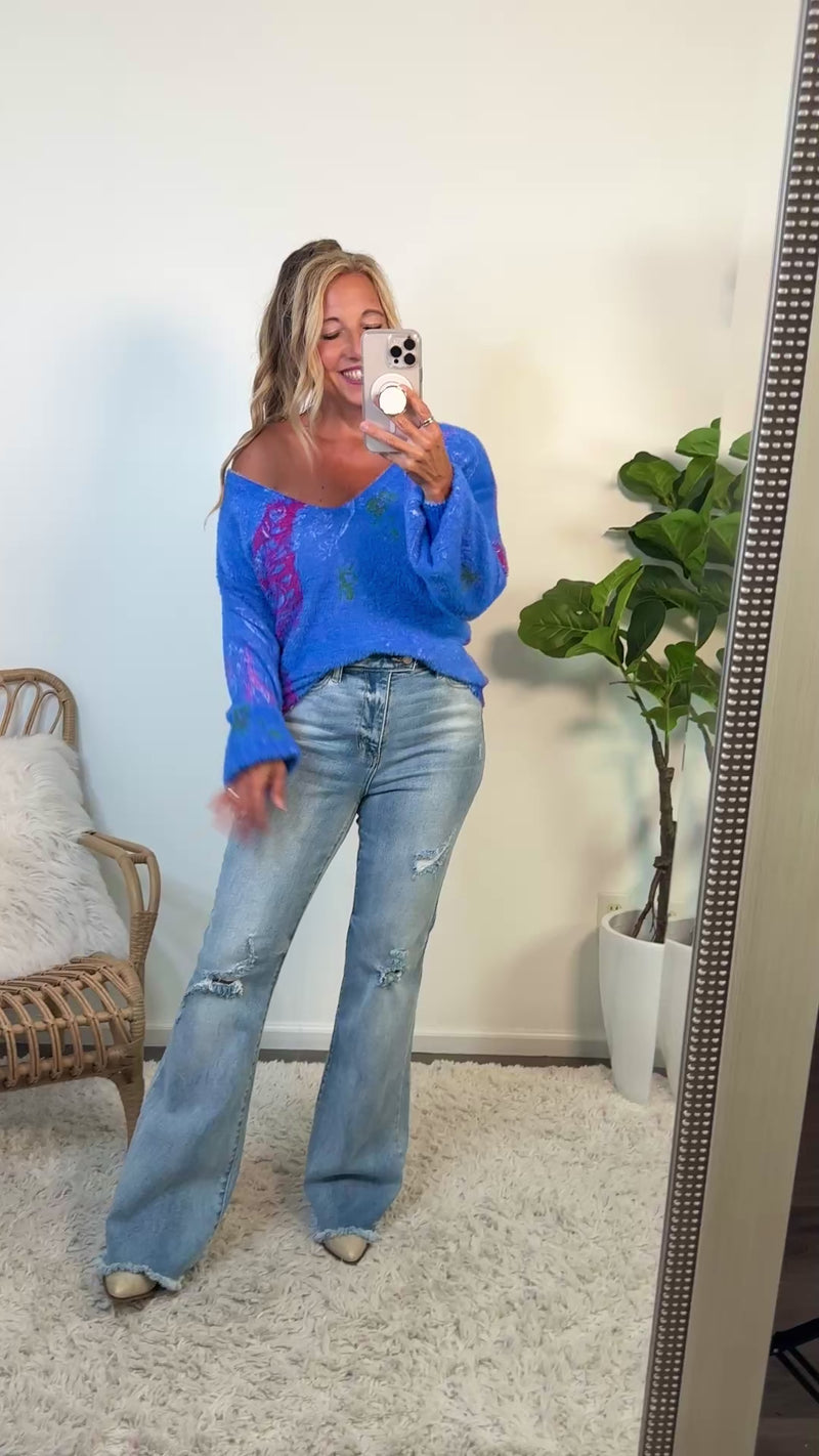 Tribal Acacia Front 2 Back Sweater : Lapis