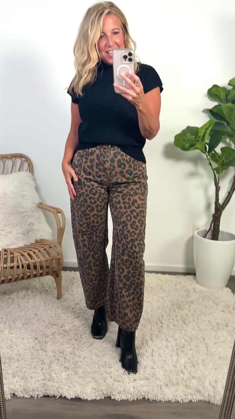 Entro Meredith Leopard Print Barrel Jean : Brown