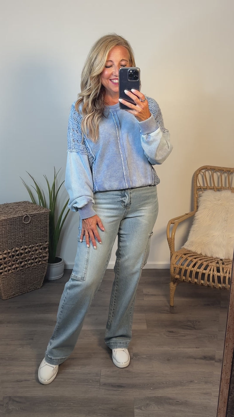 Tribal Janie Raglan Pullover Top : BlueJay