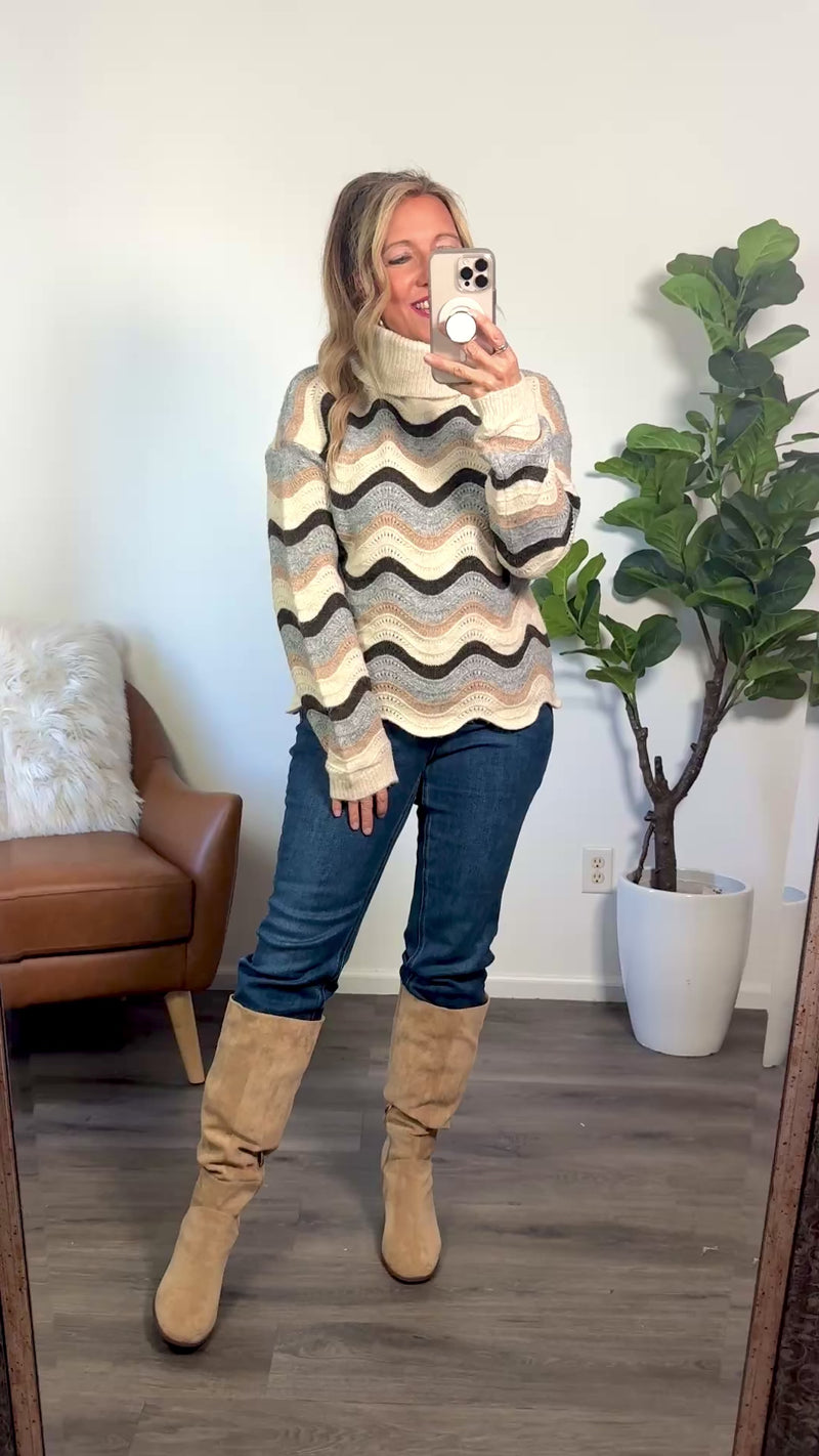 Giada Striped Turtle Neck Sweater : Grey/Brown