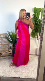 Cambri Single Shoulder Printed Dress : Fuschia/Red