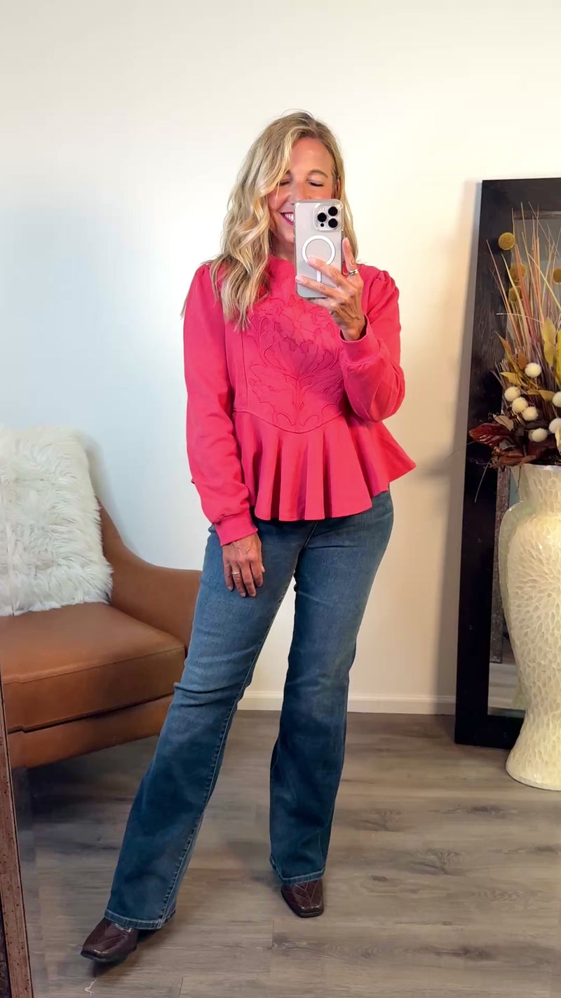 Jeanne Embossed Top : Coral