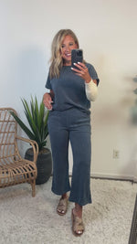 Vinka Soft Corduroy Top and Cropped Pants Set : Denim