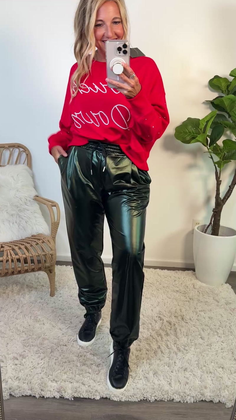 Feeling Brand New Pleather Joggers : Black