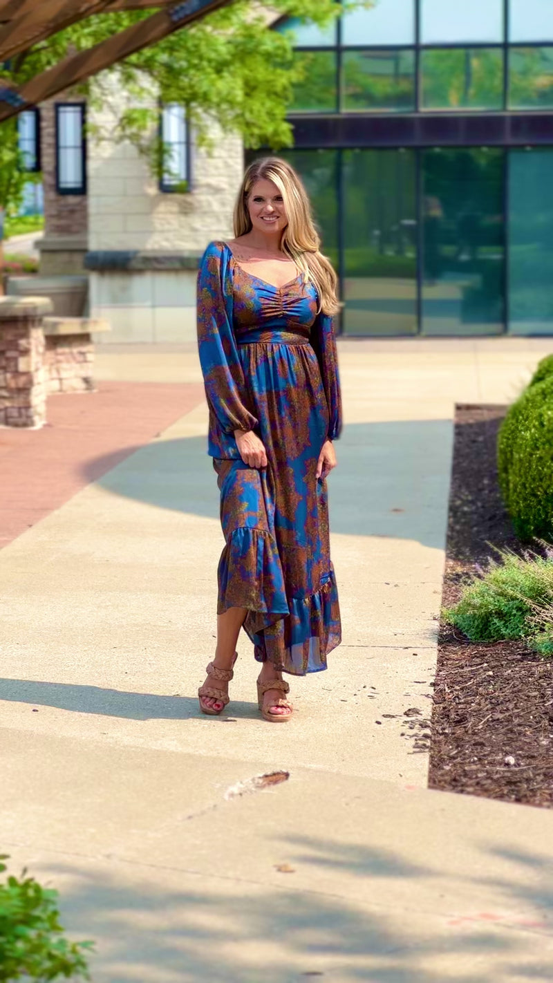 Naomi Long Sleeve Maxi Dress : Teal