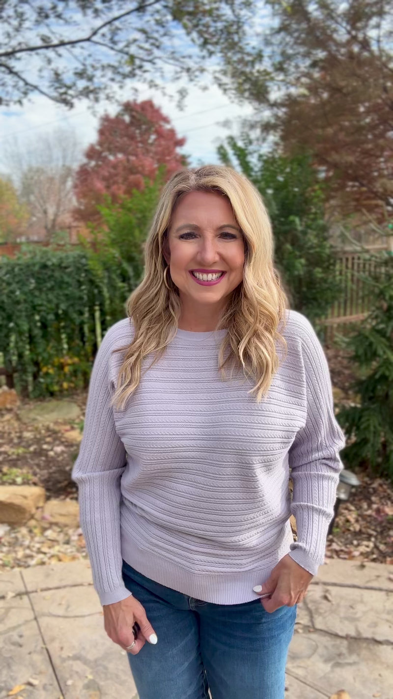 Tacy Braided Pointelle Dolman Sweater : Dusty Lilac