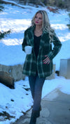 Tribal Sophie Double Breast Plaid Fuzzy Coat : Green
