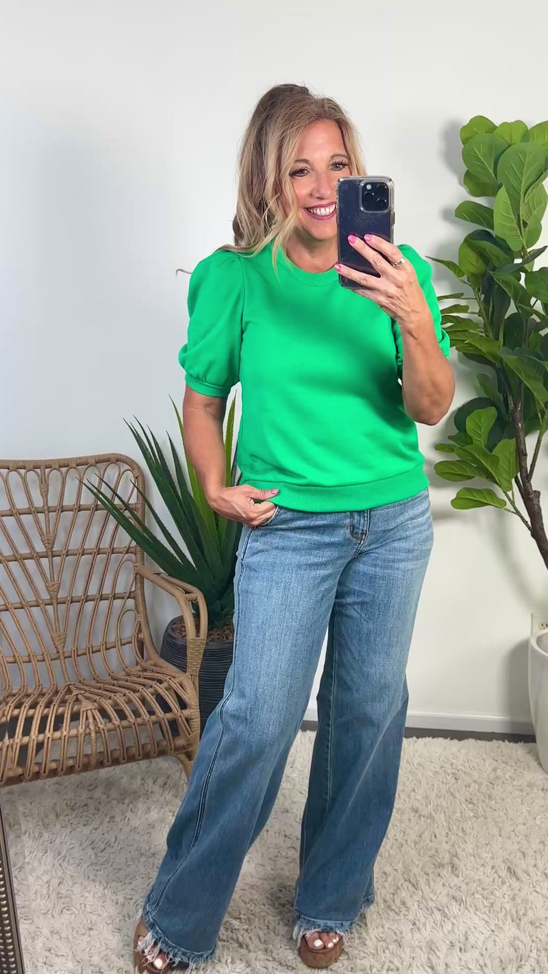 Lurice Banded Puff Sleeve Top : Green