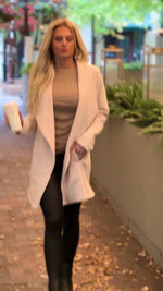 Top Notch Oversized Quilted Open Front Jacket : Beige