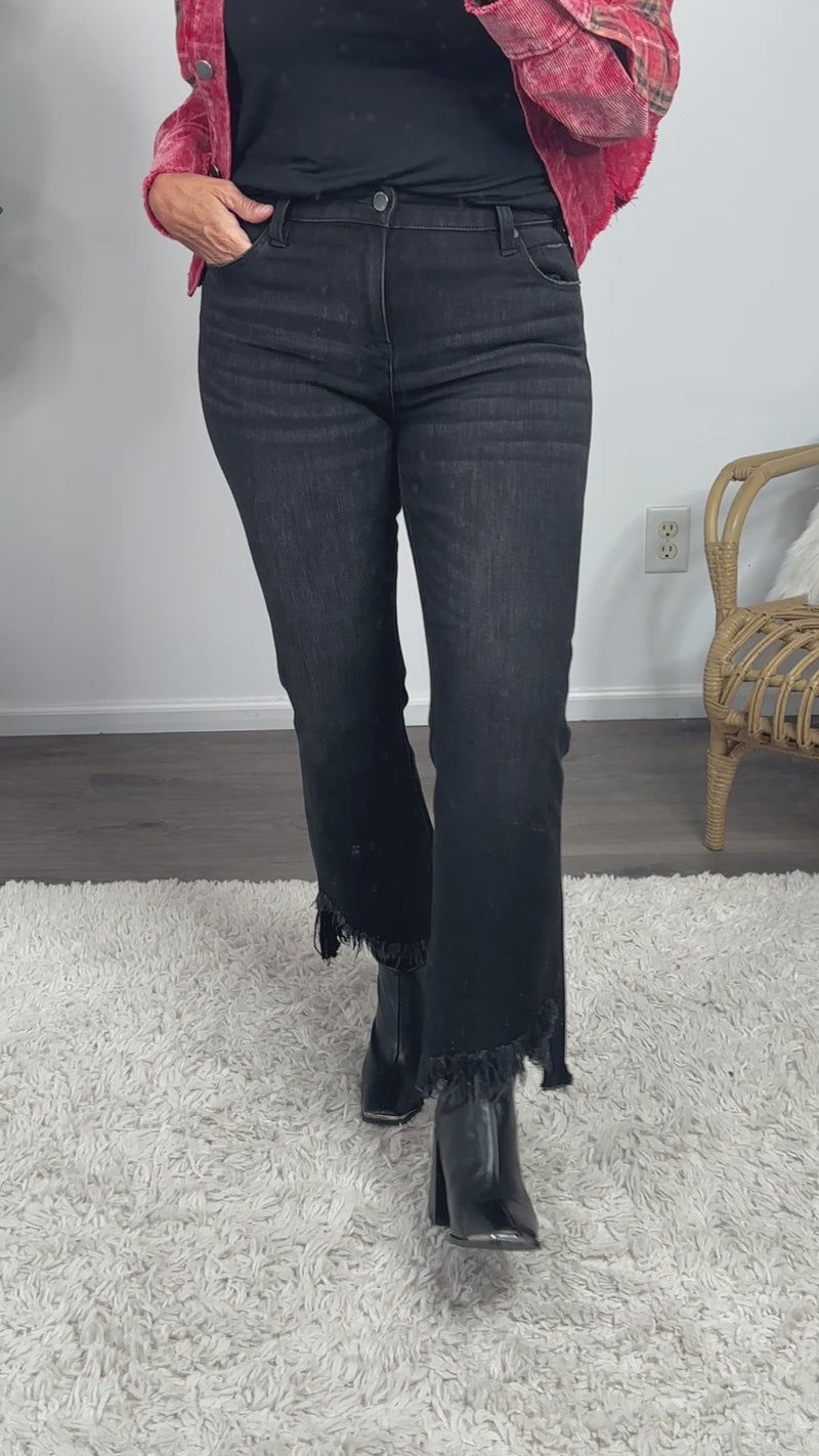 Liverpool Corinth Hannah Flare Fray Hem Jean : Black