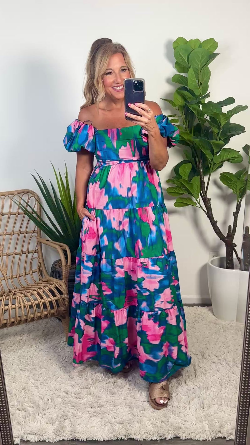 Remy Brushed Prints Maxi Dress : Blue