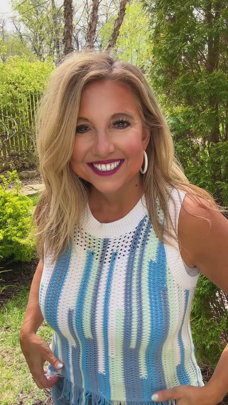 Tribal Avalee Fringed Hem Sweater Cami : Blue