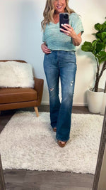 Jianna Judy Blue High Waist Destroy Flare Jeans