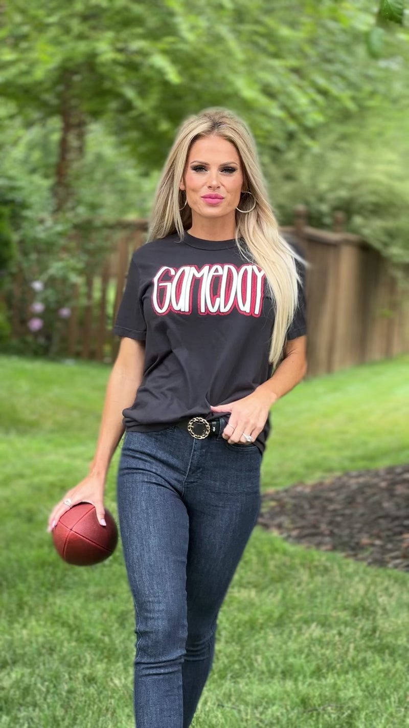 Gameday Vinyl Puffed Letter T-Shirt : Black/White/Red