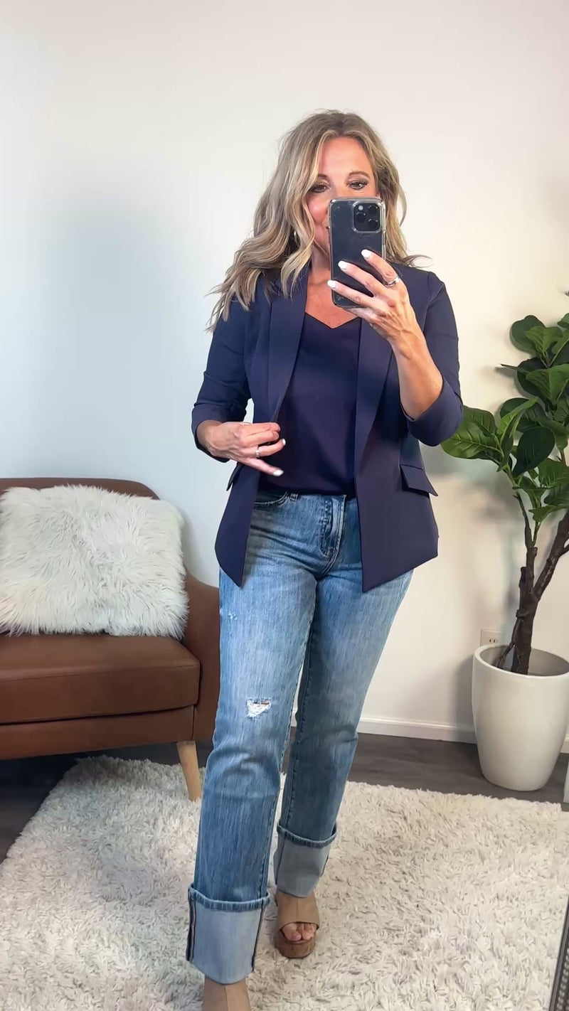 Ginnifer Shirred Sleeve Blazer : Oxford Blue