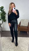 Beaming With Joy Mixed Media Faux Leather Skinny Pants : Black