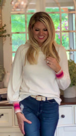 Cheers To Me Mock Neck Balloon Sleeve Sweater : Cream/Pink