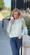 Sweet Like Honey Balloon Sleeve Pullover : Light Sage