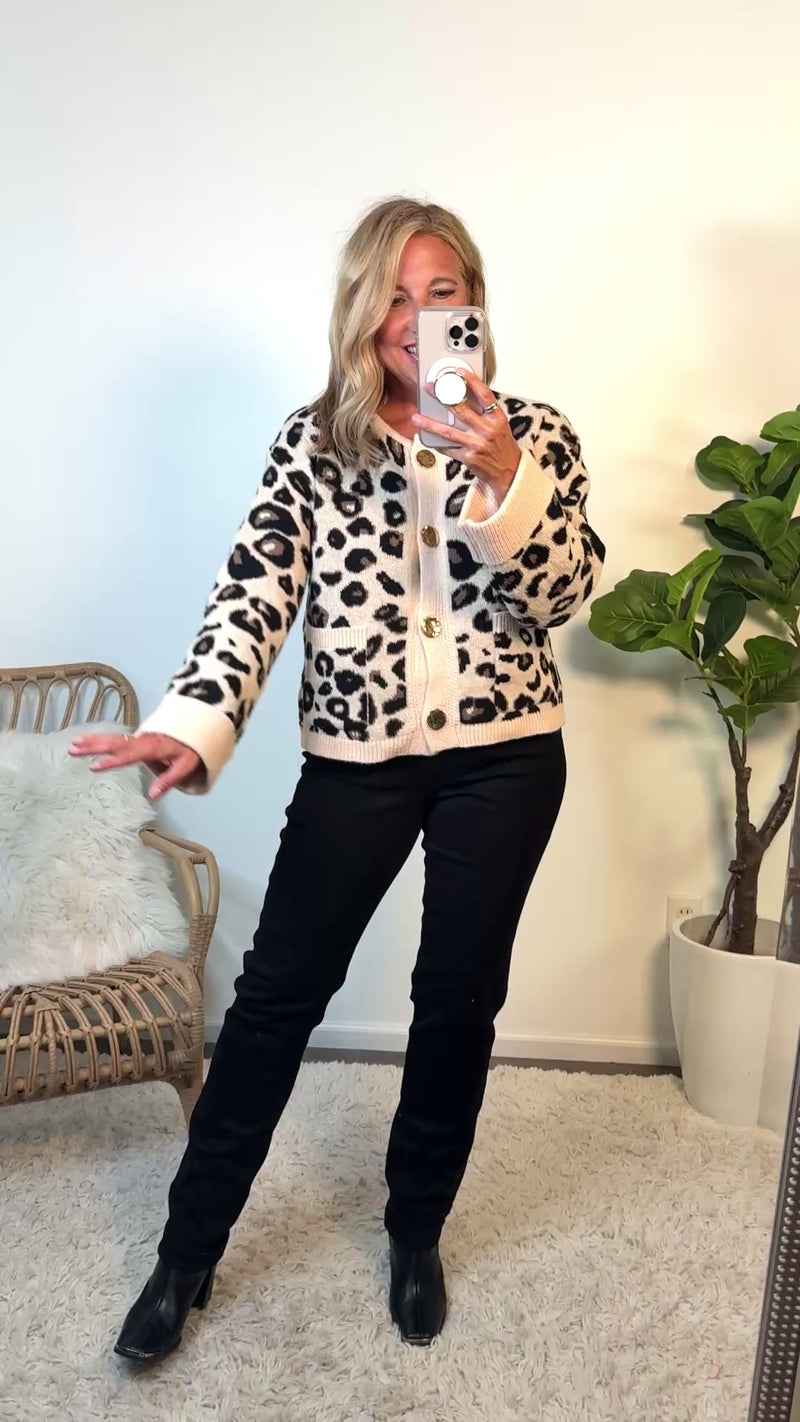 Gretchen Leopard Print Knit Sweater : Taupe