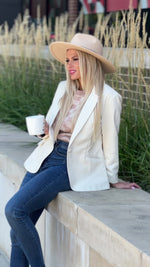 All For You Ruched Sleeve Faux Leather Blazer : Ecru