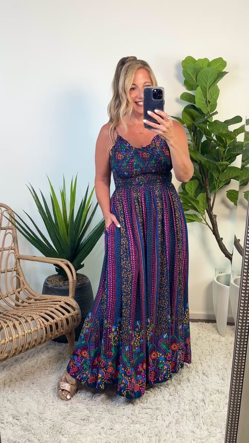 Solay Smocked Bodice Maxi Dress : Navy