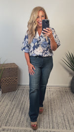 Ginny Floral print Top : Navy