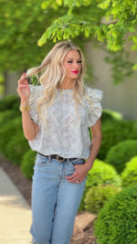 New Beginnings Smocked Ruffle Sleeve Top : Cream/Black