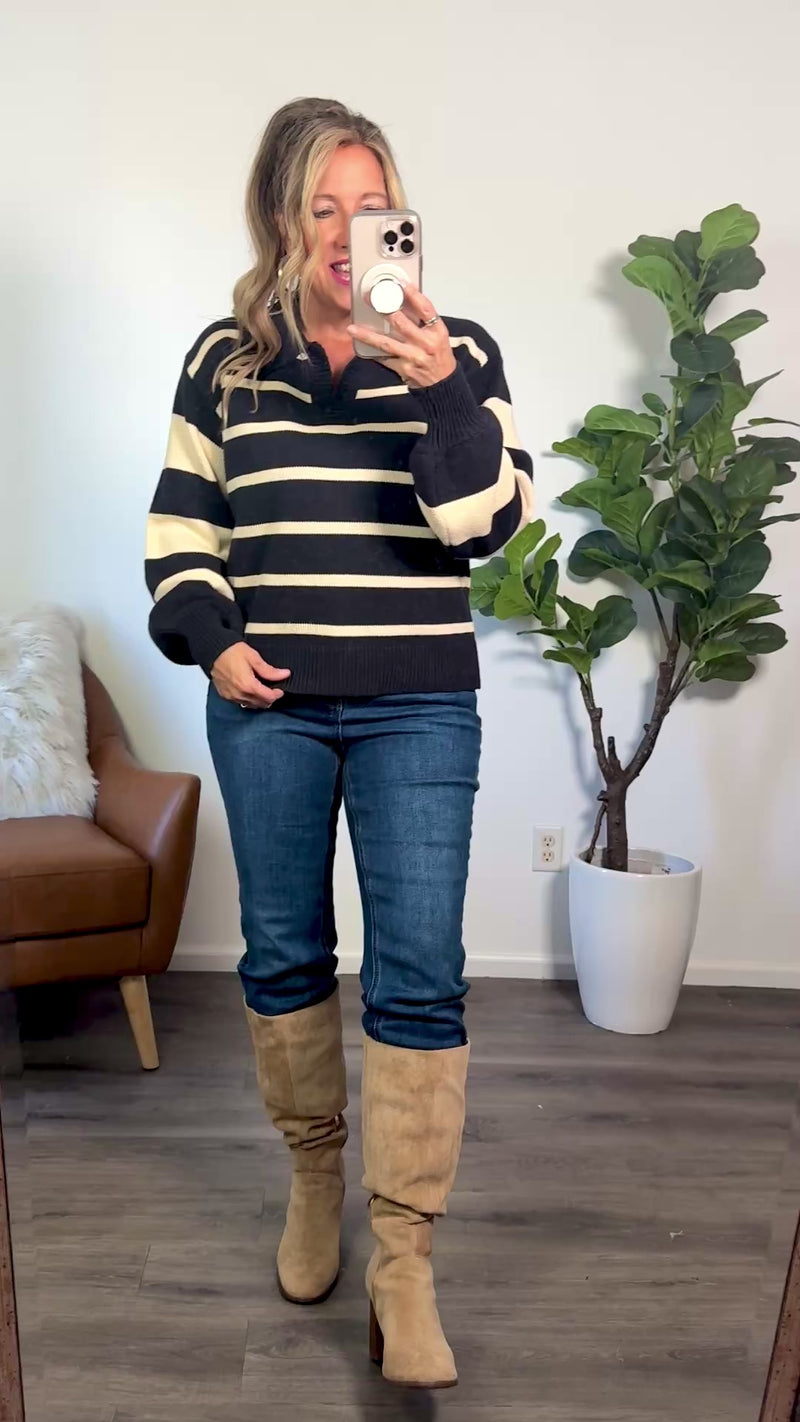 Perla Striped Sweater : Navy