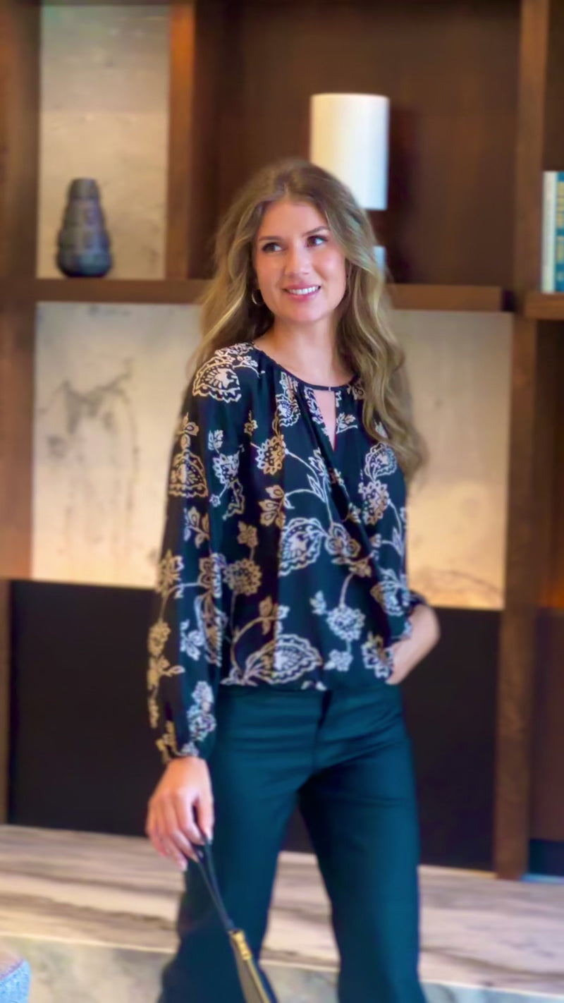 Mackinac Cutout Floral Print Top : Black