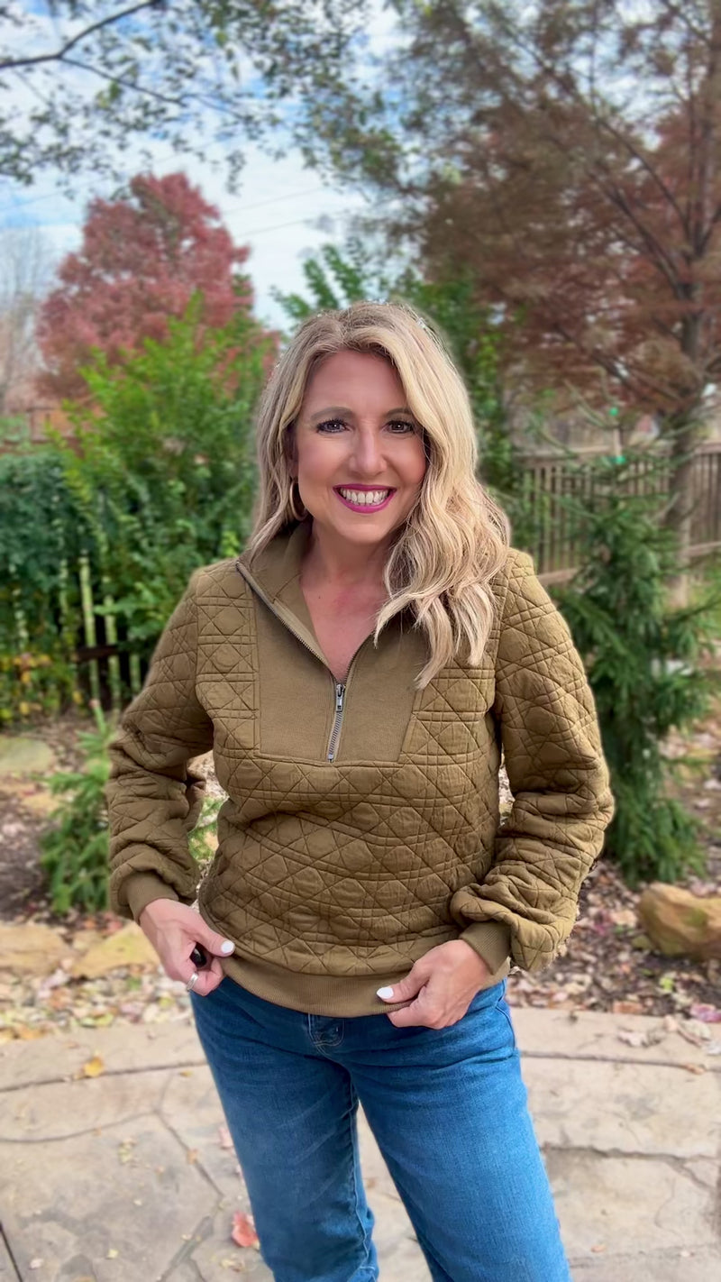 Nettal Half Zip Pullover Sweater : Olive