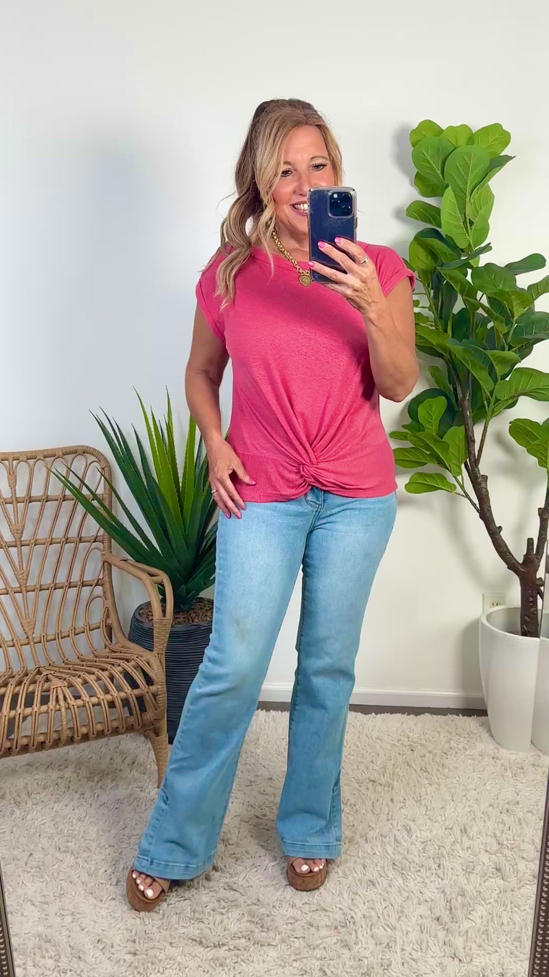 Liverpool Laylin Boat Neck Knot Front Top : Slate Rose