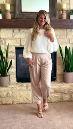 Alina Pleated Pull On Jogger : Pale Almond