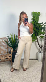 Nakiyah Textured Cotton Blend Wide Leg Pants : Natural