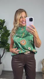 Falling Leaves Floral Blouse : Green