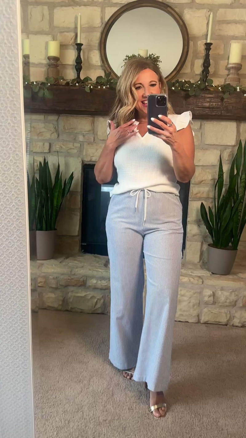 Maryse Ruffle Keyhole Neck Top : White