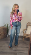 Marjorie Floral Button Up Blouse : Pink