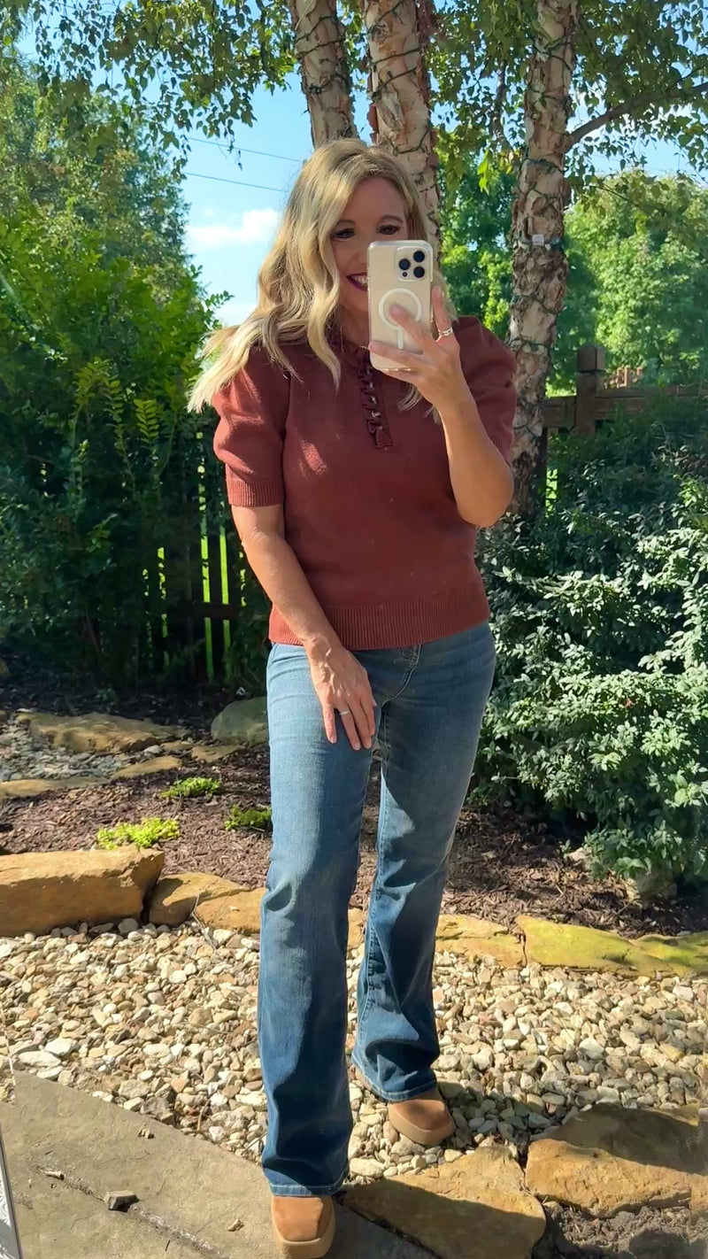 Tanaia Ruffled Neck Top : Cinnamon
