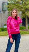 Avyanna Flower Jacquard Sweater : Hot Pink