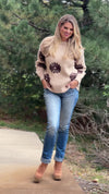 Daisy Love Textured Floral Knit Sweater : Tan/Brown